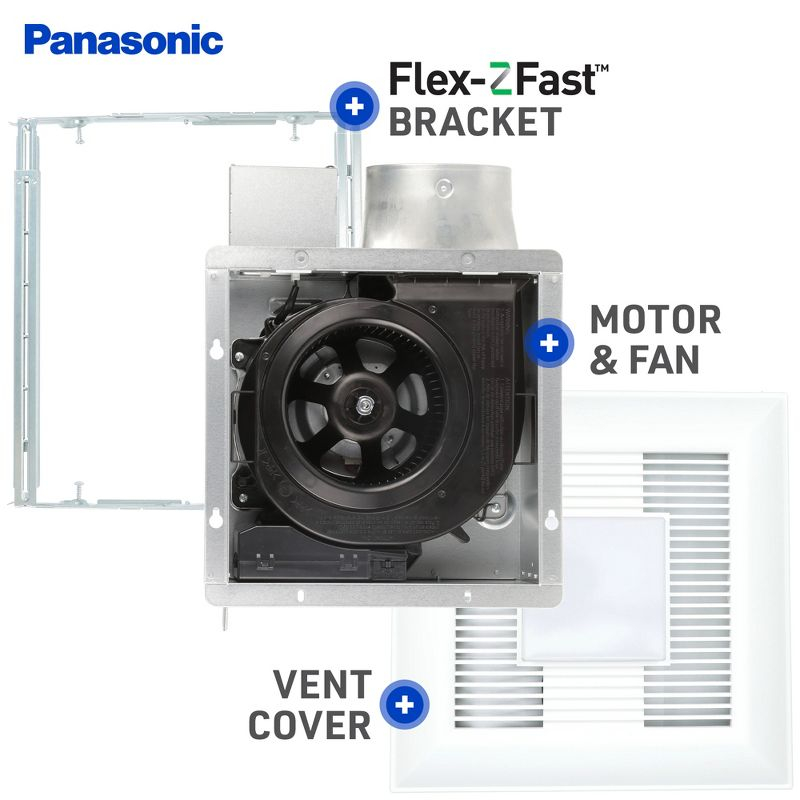 Panasonic WhisperValue Ceiling/Wall Mount Bathroom Exhaust Fan with Dimmable LED Light, 50-80-100 CFM, FV-0510VSL1