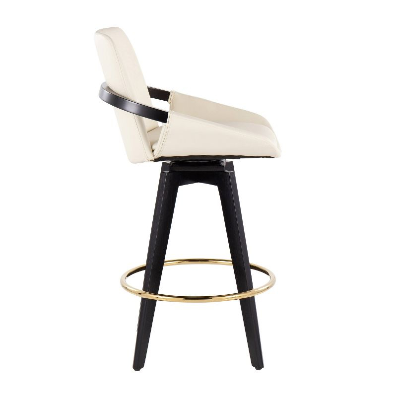 Set of 2 Cosmo PU Leather/Metal/Wood Counter Height Barstools Black/Gold/Cream - LumiSource: Swivel, Upholstered, Spot Clean