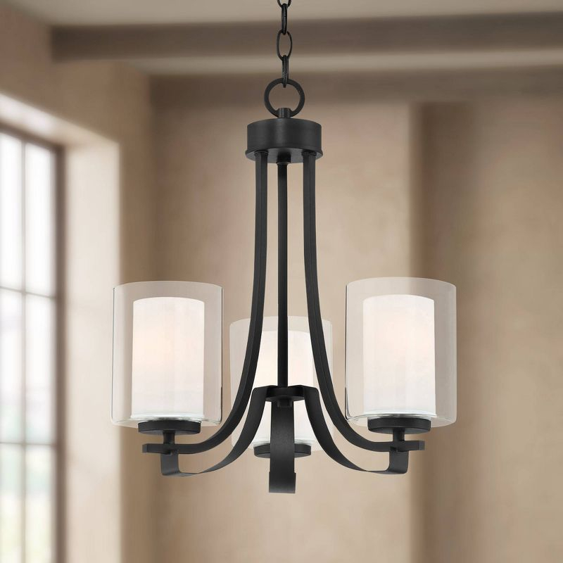 Minka Lavery Coal Black Pendant Chandelier 18" Wide Modern Clear Outer White Inner Glass 3-Light Fixture for Dining Room House