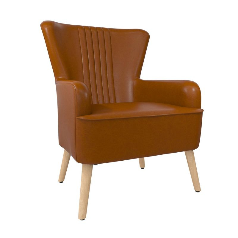 Novogratz William Accent Chair with Light Oak Legs, Camel Faux Leather
