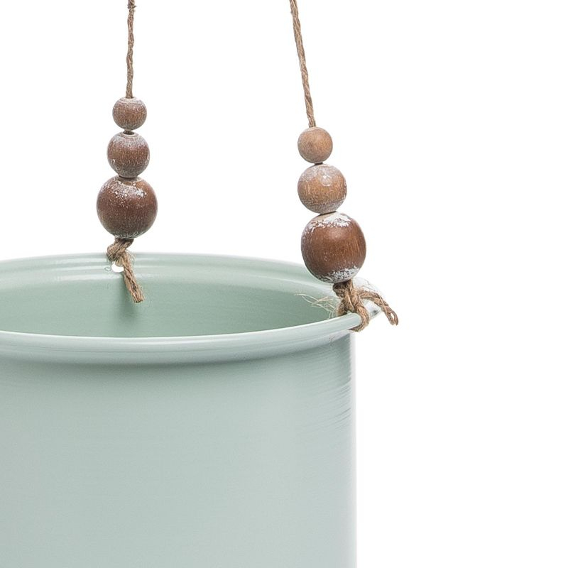 Set of 2 Metal Hanging Planters with Wood Bead Details Green/White - Foreside Home & Garden