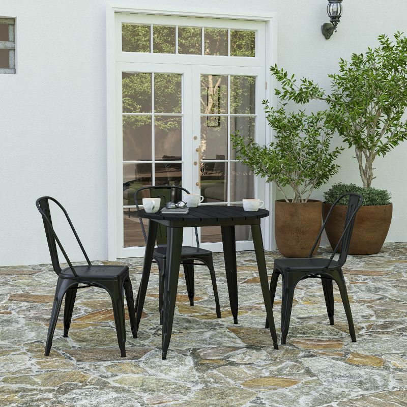 Merrick Lane Indoor/Outdoor Dining Table, 30" Round All Weather Black Poly Resin Top with Black Steel Base