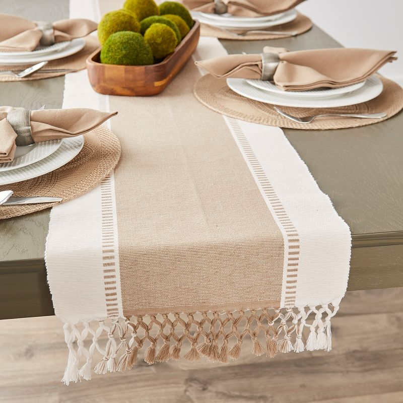 Design Imports  Ribbed Dobby Stripe Table Runner, Stone Brown, 13X72"