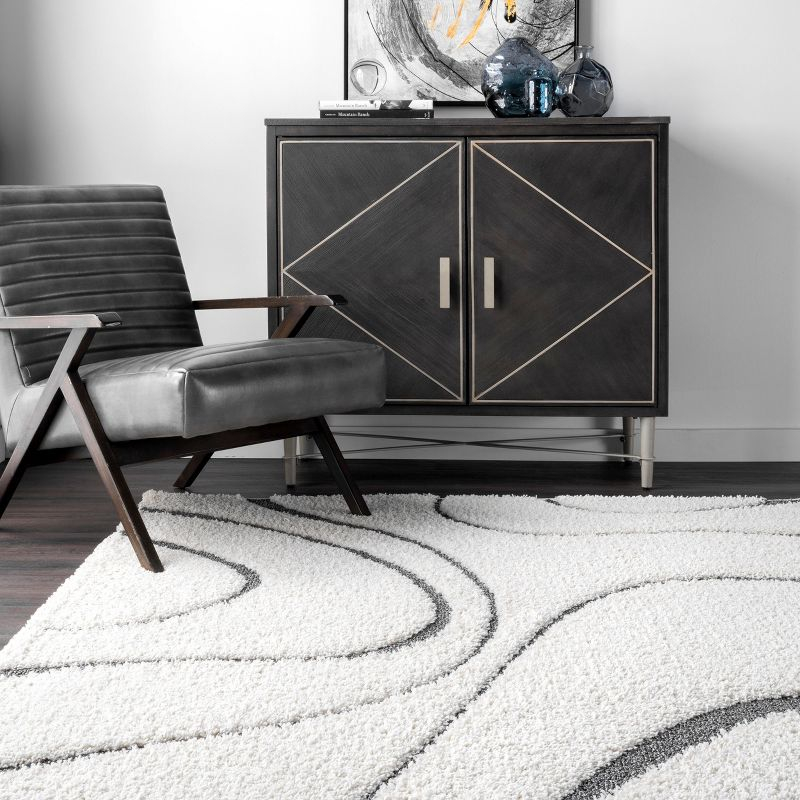Nuloom Carolyn Abstract 7x9 Shag Indoor Area Rug for Living Room Bedroom Dining Room Nursery, Beige/Grey