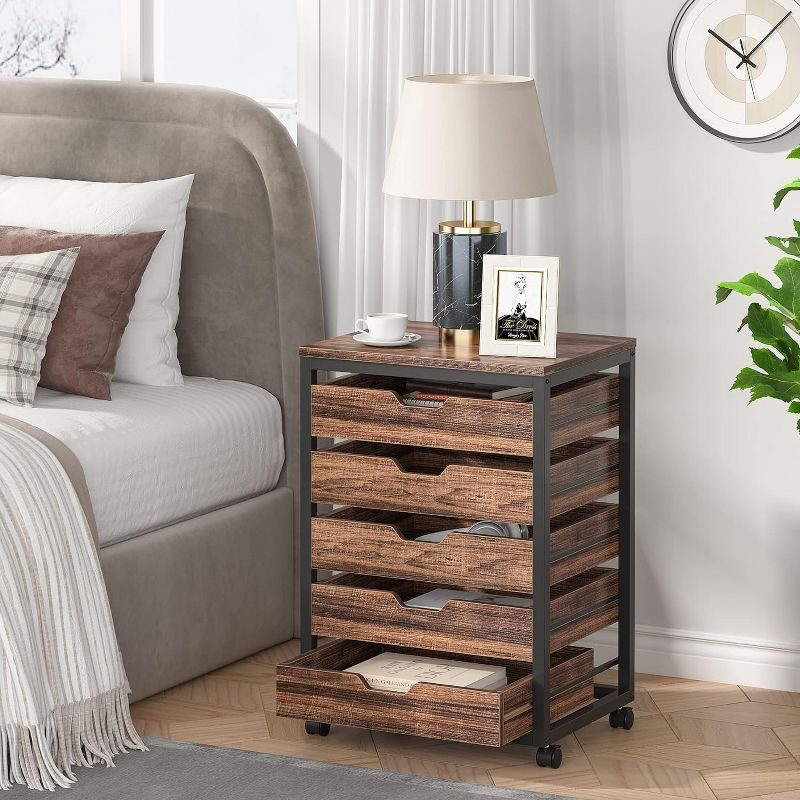 Tribesigns 5 Drawer Storage Dresser Cabinet Rustic Brown