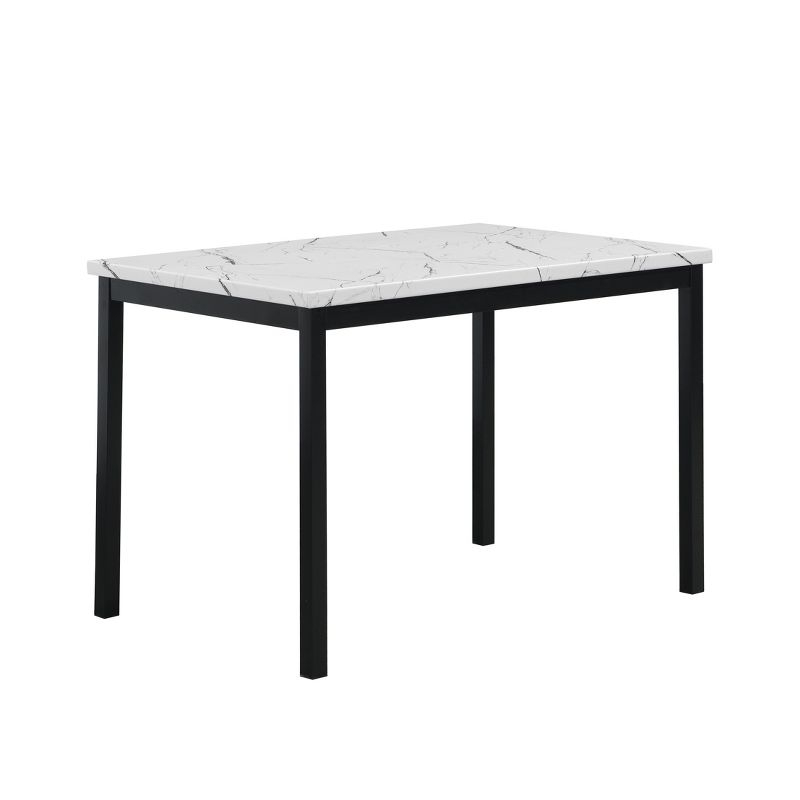 Roundhill Furniture Noyes Metal Dining Table with Laminated Faux Marble Top, Off-white