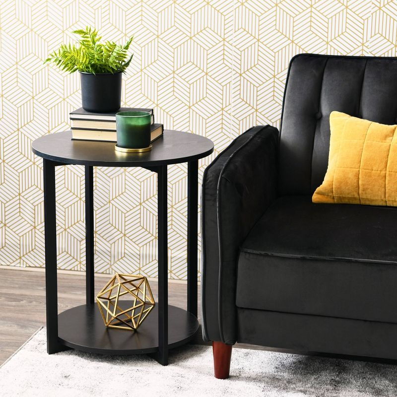 Household Essentials Jamestown Round End Table Black Oak: Modern Style, 24-Inch Height, Iron Frame