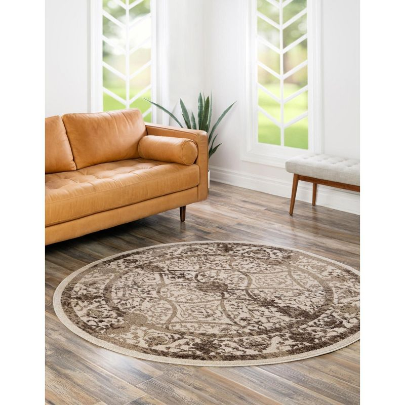 Unique Loom 6' 1 x 6' 1 Round Beige La Jolla Traditional Area Rug