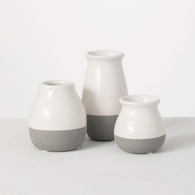 Sullivans Set of 3 Petite Ceramic Vases 3"H, 4.5"H & 5.5"H Gray and White