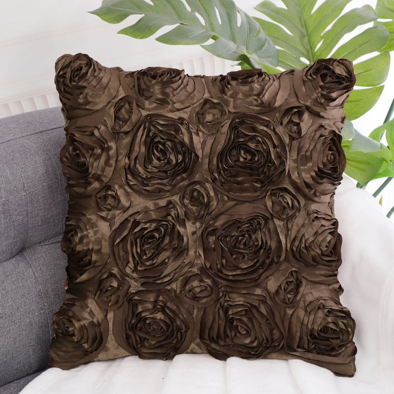 PiccoCasa 3D Satin Rose Floral Shells Art Cushion Throw Pillow Cover for Bed Sofa 1 Pc Coffee 16" x 16"