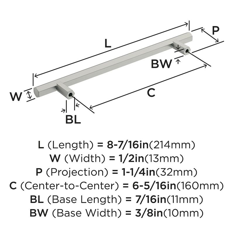 Amerock Caliber 6-5/16 inch (160mm) Center-to-Center Satin Nickel Cabinet Pull