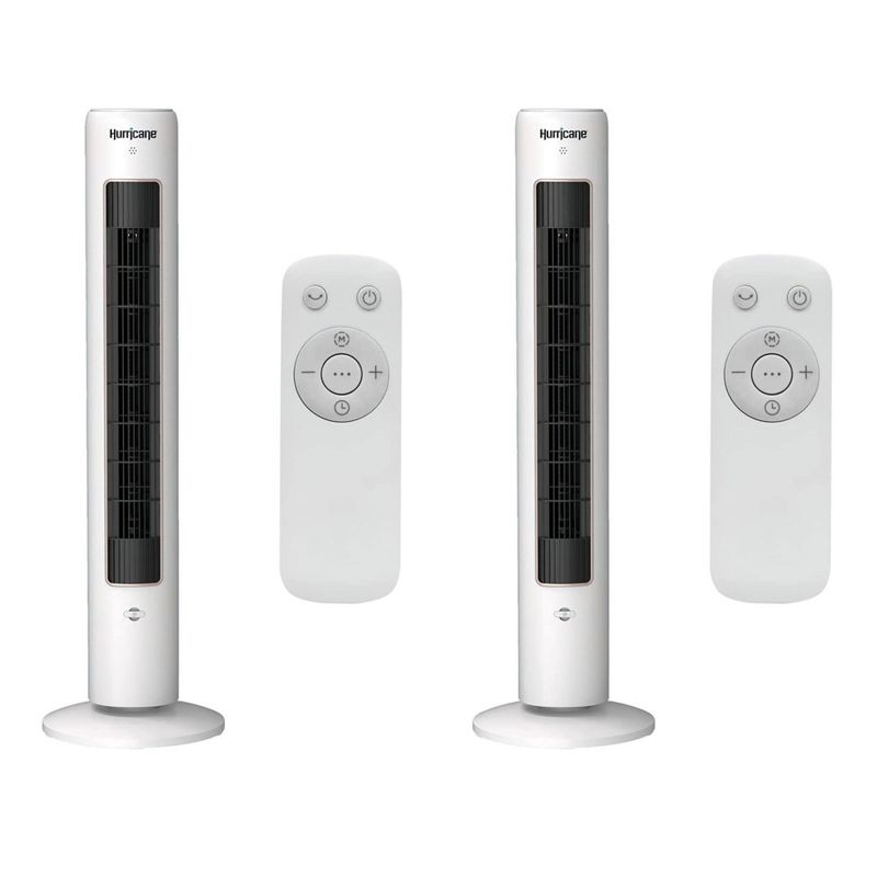 Hurricane 40 Inch Triple Action Air Enhancing Tower Fan and Aromatherapy Diffuser with Remote Control and Floor Mount Construction, 2 Pack, White