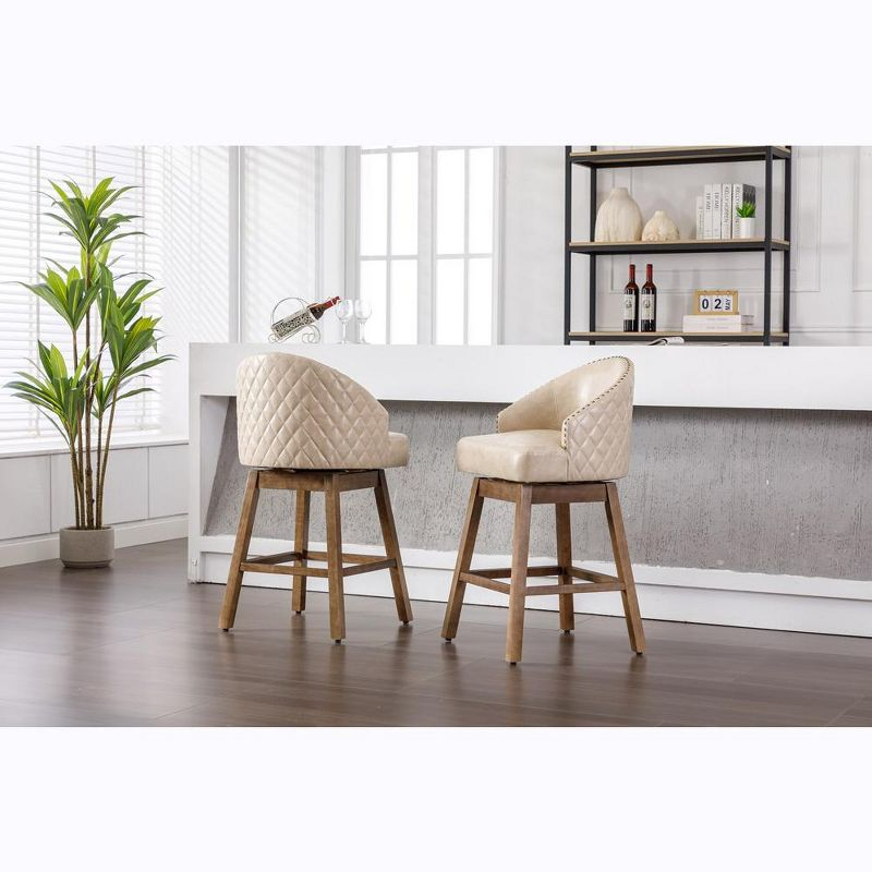 Bar Stools Set Of 2, 360 Degree Swivel Counter Height Chairs With Footrest For Kitchen Dining Room Living Room