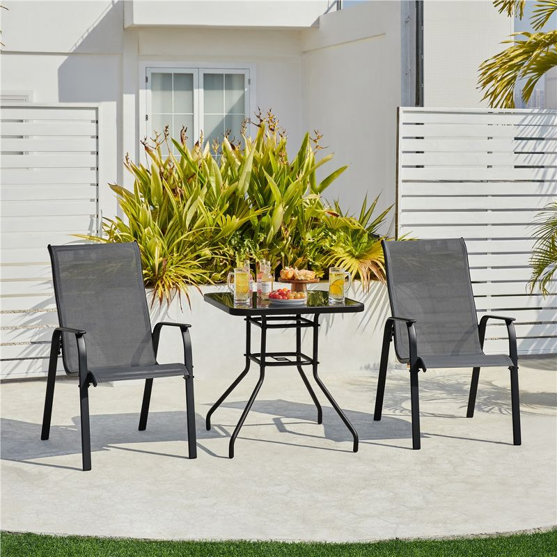 Yaheetech Set of 2 Outdoor Texteline Stackable Dining Chairs with Backrest/ Armrests for Garden, Lawn, Porch, Backyard Pool, Gray