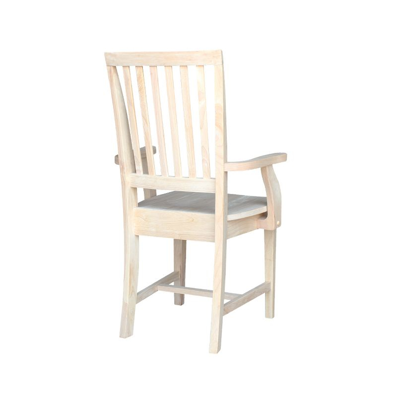 Mission Side Chair with Arms Unfinished - International Concepts: Solid Wood, Slat Back, Kitchen Furniture