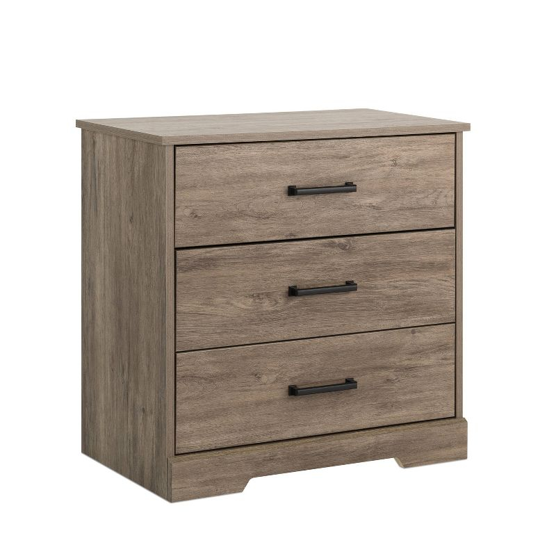 Prepac Rustic Ridge Farmhouse Bedside Nightstand with 3 Drawers Brown