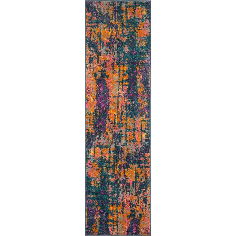 Madison MAD143 Power Loomed Runner Rug - Blue/Orange - 2'3"x8' - Safavieh.