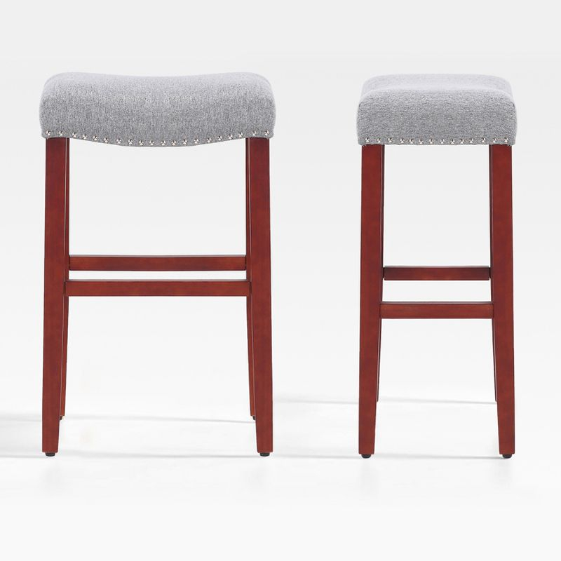 WestinTrends 29" Upholstered Saddle Seat Bar Stool (Set of 2), Cherry/Gray