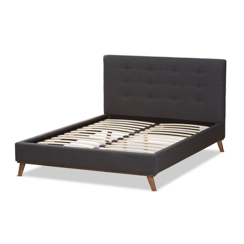 Valencia Mid Modern Fabric Platform King Bed Dark Gray - Baxton Studio: Upholstered Headboard, Tapered Legs