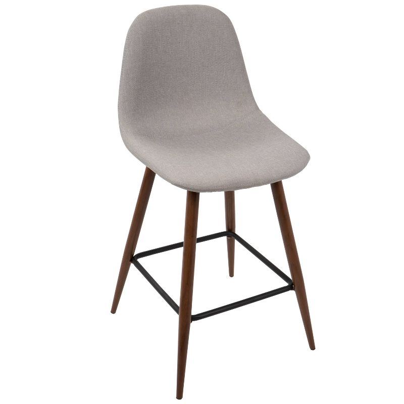 Set of 2 Pebble Mid-Century Modern Counter Height Barstools Light Gray - LumiSource: Upholstered, Metal Legs, Spot Clean