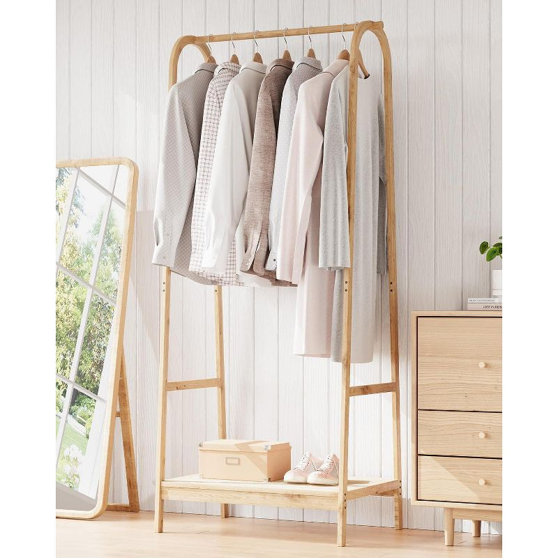 Garvee Bamboo Freestanding Garment Rack, Clothing Rack with Storage Shelf for Bedroom, Balcony, Clothes Store, Clothing Storage Organizer, Natural