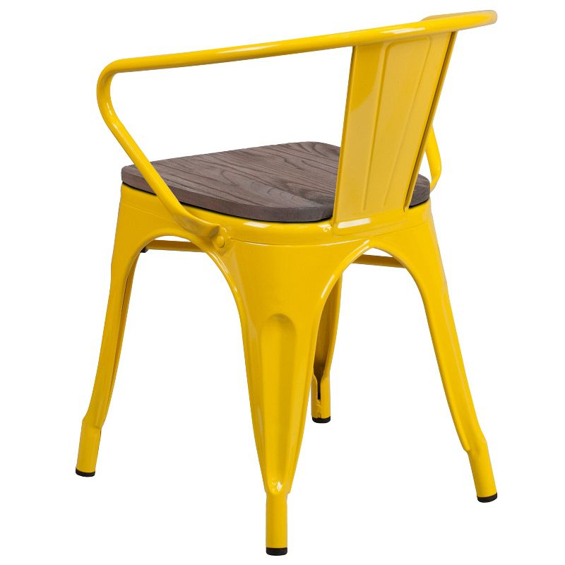 Flash Furniture Yellow Metal Chair with Wood Seat and Arms