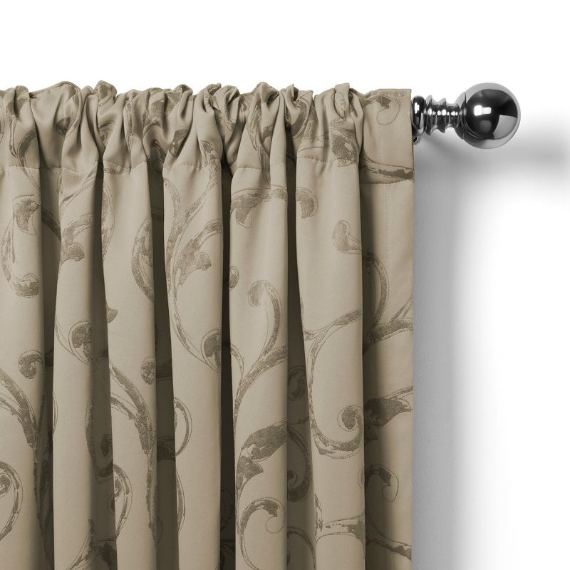 Mia Jacquard Scroll Blackout Window Curtain Panel - 52" x 95" - Natural - Elrene Home Fashions