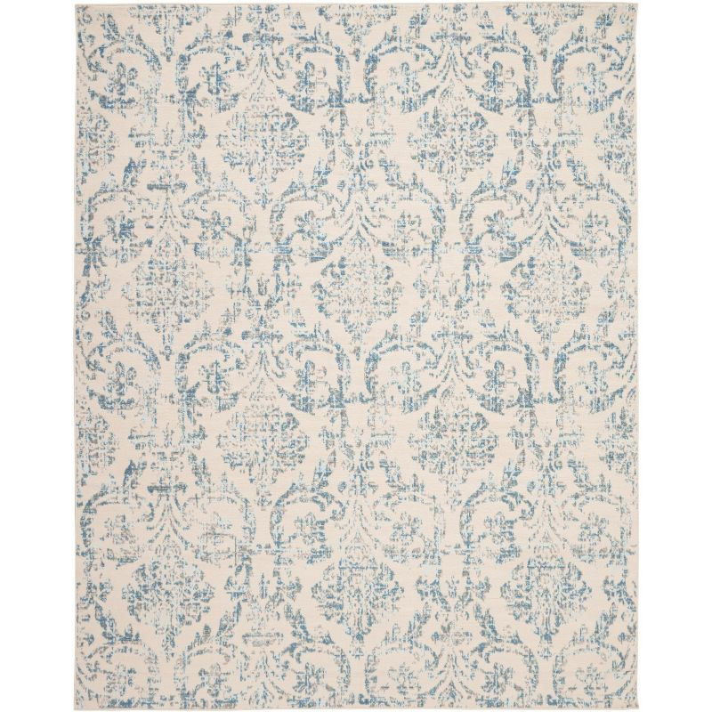 Jubilant JUB09 Area Rug Farmhouse Vintage Damask By Nourison Ivory Blue 7' x 10'