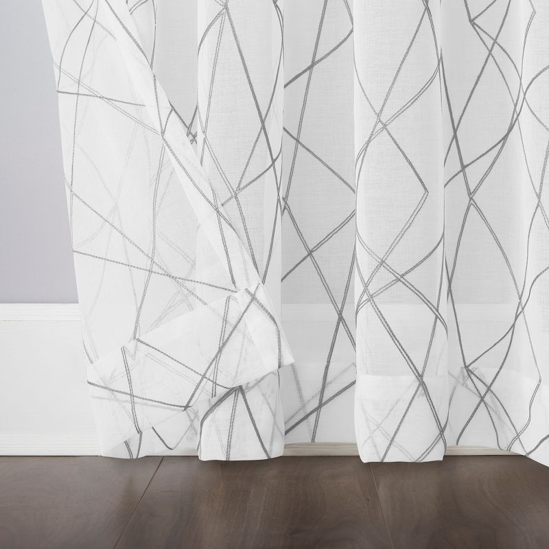 50"x63" No. 918 Light Filtering Abstract Geometric Embroidery Rod Pocket Curtain Panel Gray: Mid-Century Modern Decor