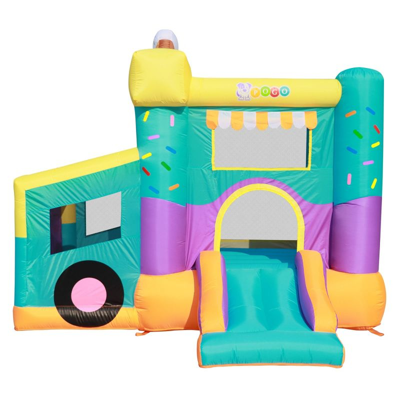 Pogo Bounce House Backyard Kids Residential Nylon Inflatable Indoor/Outdoor Bouncer with Slide for Small Kids - Ice Cream Truck