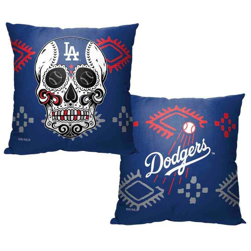 MLB Los Angeles Dodgers Candy Skull Throw Pillow 18x18 Inches