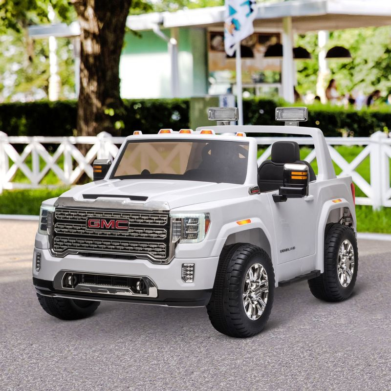 Aosom 12V GMC Sierra HD Licensed Ride on Truck, Battery Powered Electric Car for Kids w/ Remote Control, Headlights & Four Wheel Suspension, White