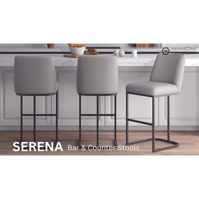 Manhattan Comfort Set of 3 Serena Counter Height Barstools Gray: Upholstered, Metal Frame, Modern Design