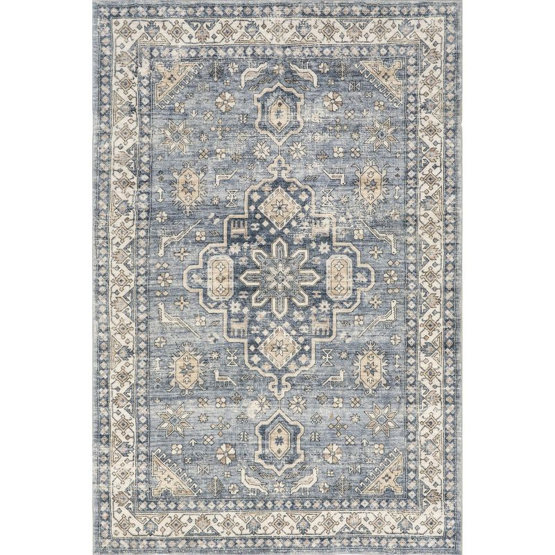 Nuloom Jordan Medallion 3x5 Machine Washable Accent Indoor Area Rug for Living Room Bedroom Dining Room Entryway Kitchen, Grey/Ivory