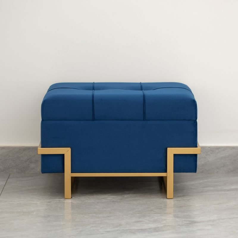 Fabulaxe Rectangle Velvet Storage Ottoman with Abstract Golden Legs | Sitting Bench for Living Room Home Decor with Unique Base Support (Blue Small)