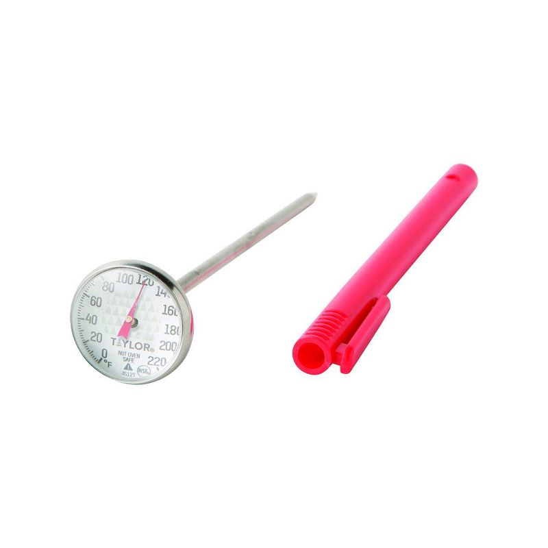 Taylor 1" Instant-Read Analog Dial Kitchen Meat Cooking Thermometer: Stainless Steel, 0-220°F, Storage Sleeve
