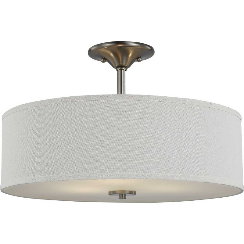Progress Lighting, Inspire Collection, 3-Light Semi-Flush Mount, Antique Bronze, Off-White Linen Shade