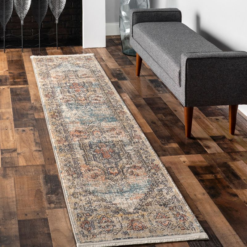 Nuloom Marley Medallion 2x6 Runner Indoor Area Rug for Living Room Bedroom Dining Room Entryway Hallway Kitchen, Beige/Ivory