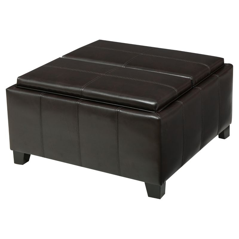 Mansfield Faux Leather Tray Top Storage Ottoman - Brown - Christopher Knight Home: Square Upholstered Bench with Wood Frame
