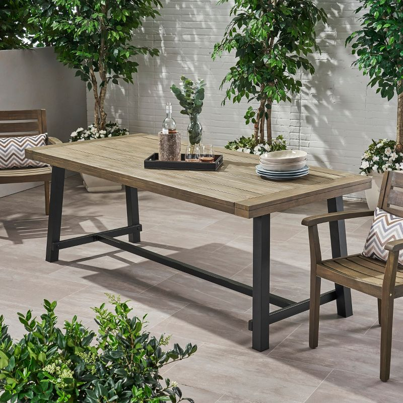 Carlisle 79" Rectangle Acacia and Iron Dining Table Gray/Black - Christopher Knight Home: Weather-Resistant, Seats 8