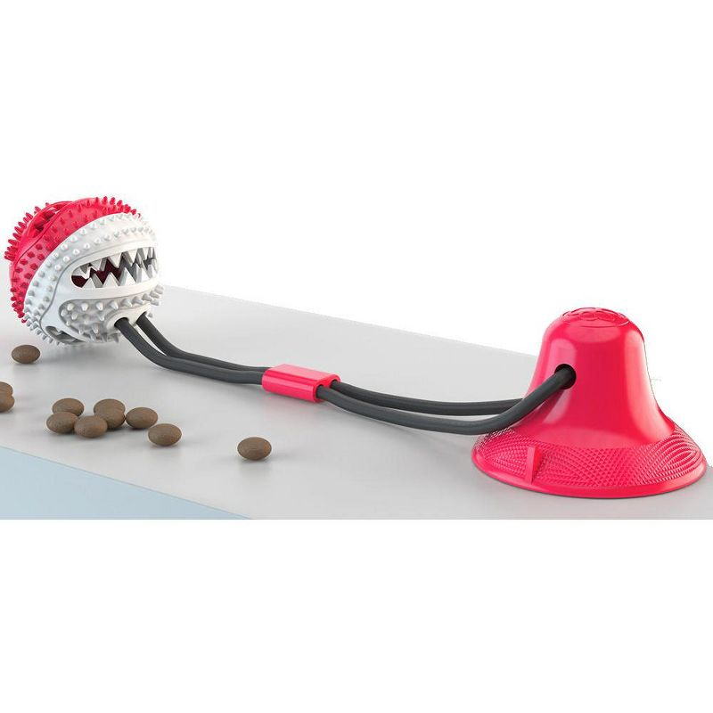 Pet Life Grip N Play Treat Dispensing Ball Shaped Suction Cup Dog Toy, Red