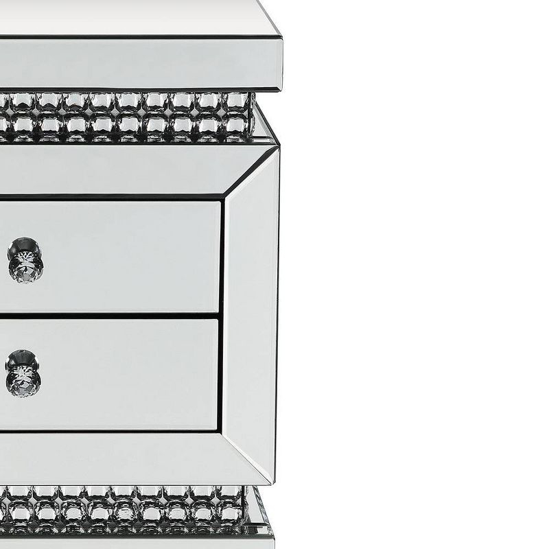 Acme Furniture 18" Lotus Mirrored Accent Table with Faux Ice Cube Crystals: Beveled Edges