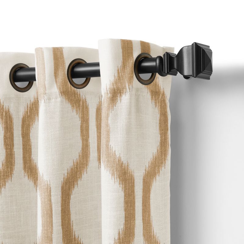 Renzo Ikat Geometric Linen Room Darkening Single Window Curtain Panel - 52" x 95" - Natural - Elrene Home Fashions