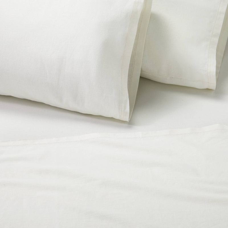 4pc Queen Linen Blend with Hem Stitch Sheet Set Sour Cream - Hearth & Hand™ with Magnolia