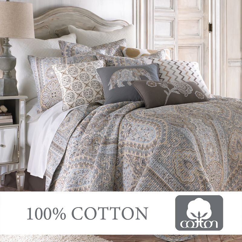 Casablanca Grey Global Quilt Set - Full/Queen Quilt and Two Standard Pillow Shams Grey, Blue, Brown - Levtex Home