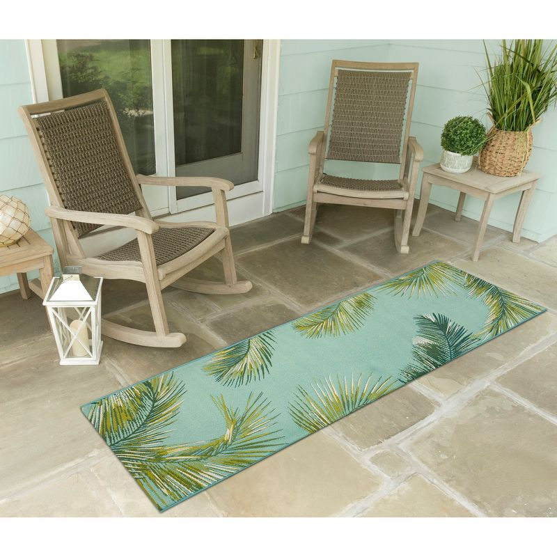 Liora Manne Marina Palm Border Indoor/Outdoor Rug Aqua 1'11" x 7'6"