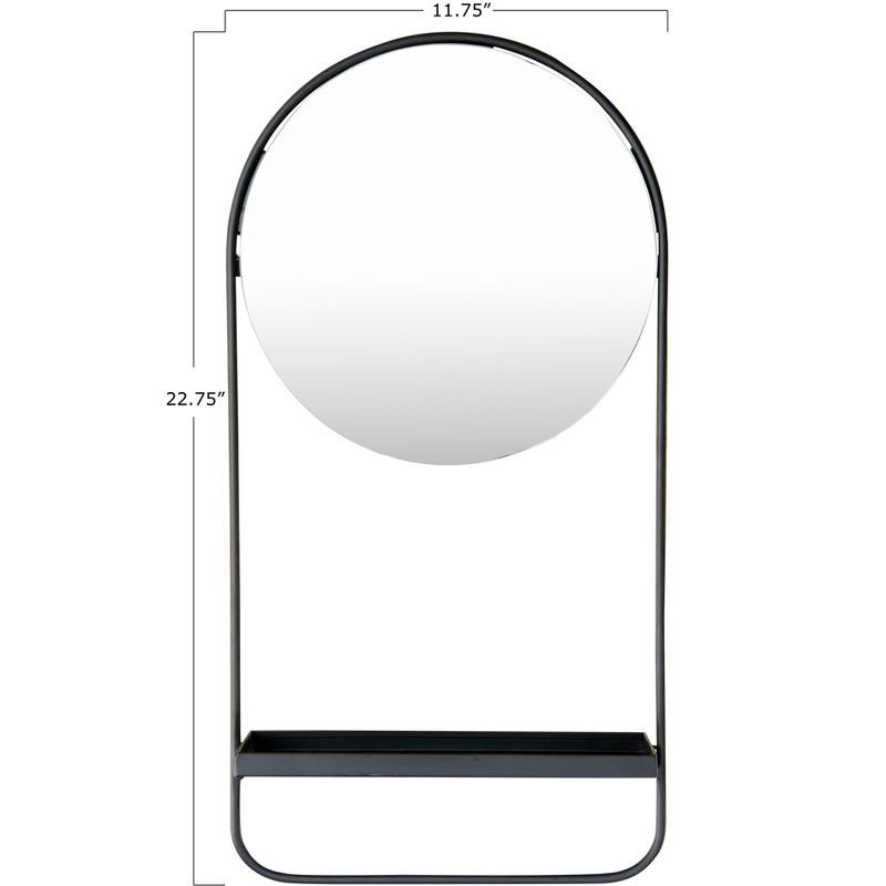 Storied Home Round Floating Metal Framed Wall Mirror with Shelf, Black