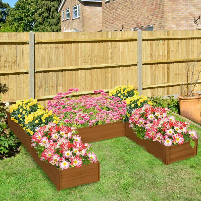 Outsunny 7.5x7.5ft Pack of 5 Raised Garden Bed, Large Wooden Planters for Outdoor Plants, Vegetables, Flowers, Herbs, Easy Assembly, Brown