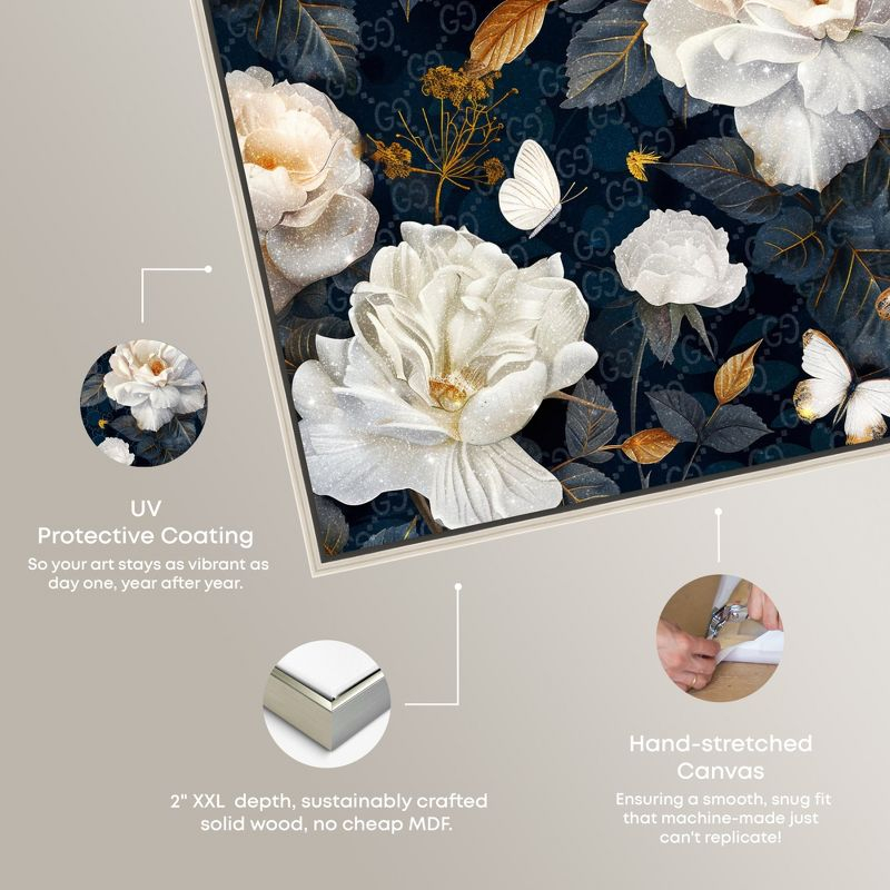 Art Remedy Navy Elegance Floral Elegant realistic Floral Wall Art, 54" x 36", Silver Frame