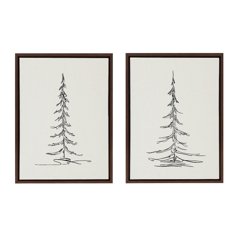 (Set of 2) 18" x 24" Sylvie Minimalist Evergreen Trees Sketch Framed Canvas Set Brown - Kate & Laurel All Things Decor: Modern Wall Decor